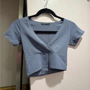 Brandy Melville Blue V-Neck Crop Top